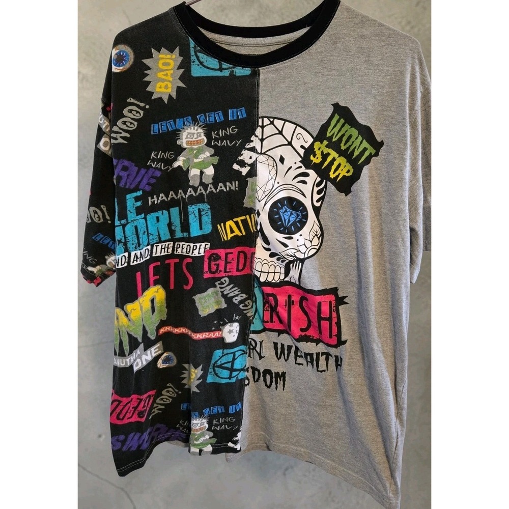 Parish Nation Skull Graphic Streetwear Shirt XL Graffiti Punk Split Tee Y2K - Picture 1 of 9